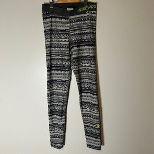 Nike Pro Dri-Fit Womens M Full Length Leggings Geometric Black Gray Activewear